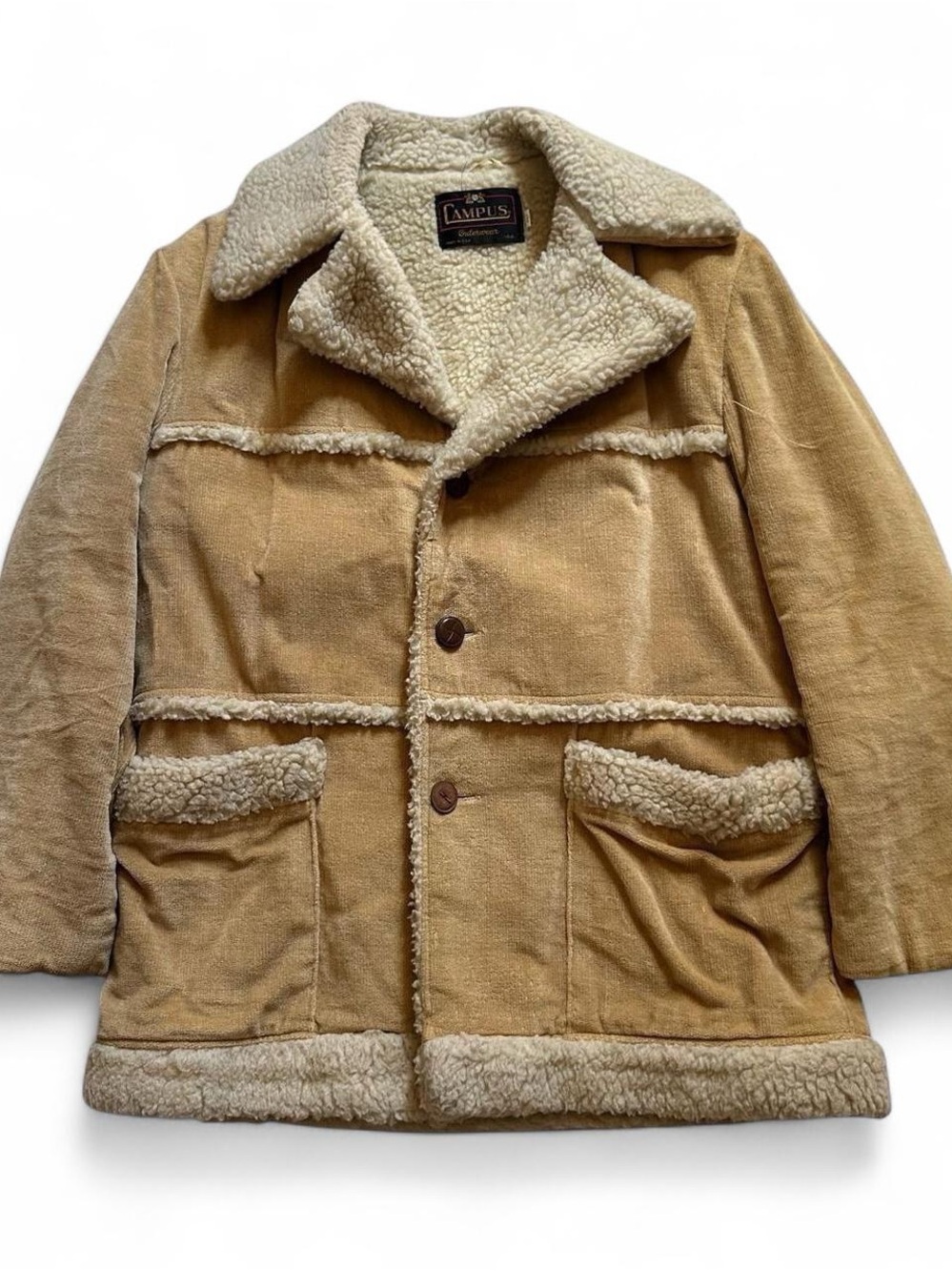 Vintage 1980s Shearling-Lined Tan Suede Coat L